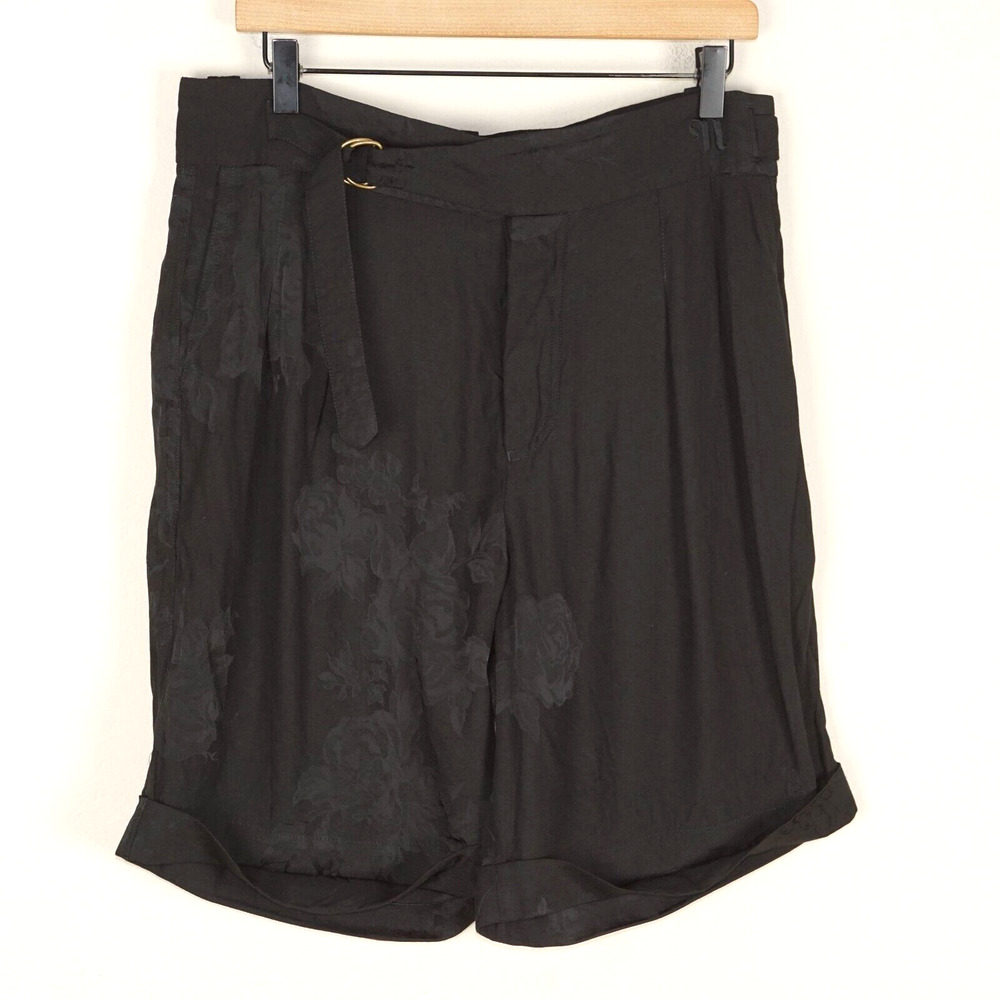 Nanushka Black Floral Jacquard Nagi Viscose Belted Shorts Unisex Sz M